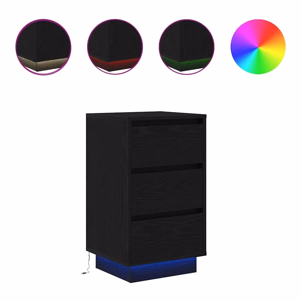 Berkfield Home Modern Black Bedside Cabinet with Integrated LED Lights W/D/H: 38 x 34 x 65 cm – 2