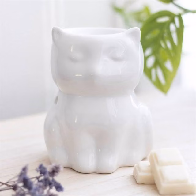 Uniqueful White Ceramic Cat Oil Burner for Tealights