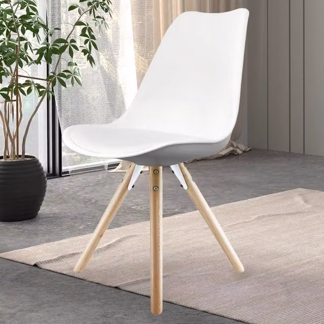 Fusion Living Soho Dining Chair in White with Light Wood Legs