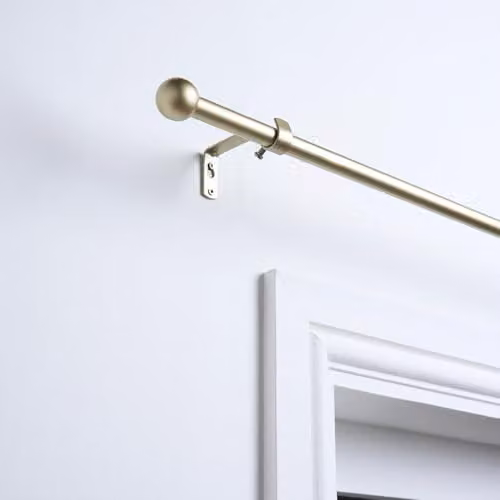 OHS Extendable Metal Curtain Pole with Ball Finials and Fittings, Gold/Brown, 120 cm