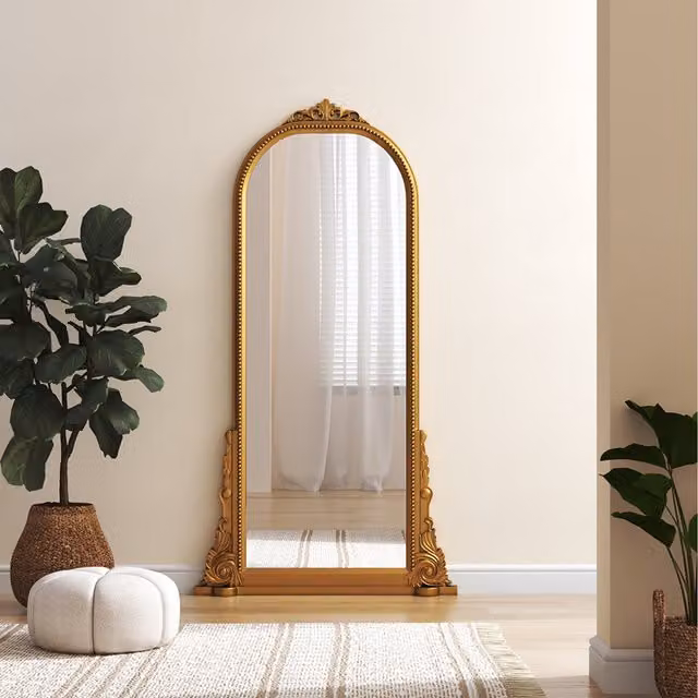 Livingandhome Classic Baroque Style Rectangular Wall-Mounted Decorative Floral Mirror in Gold Metal and Glass