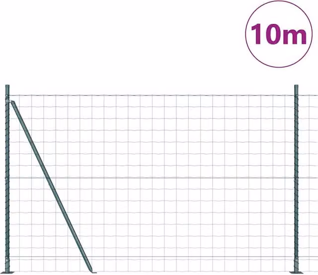 Berkfield Home Green Euro Fence with 7 Flanged Posts, Galvanised Steel, W: 10 m, H: 1.4 m – 1