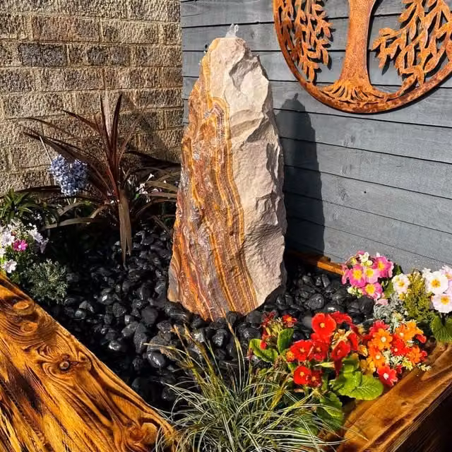 Tranquillity Water Features Sandstone Monolith Solar Water Feature, Grey, Height: 60 cm