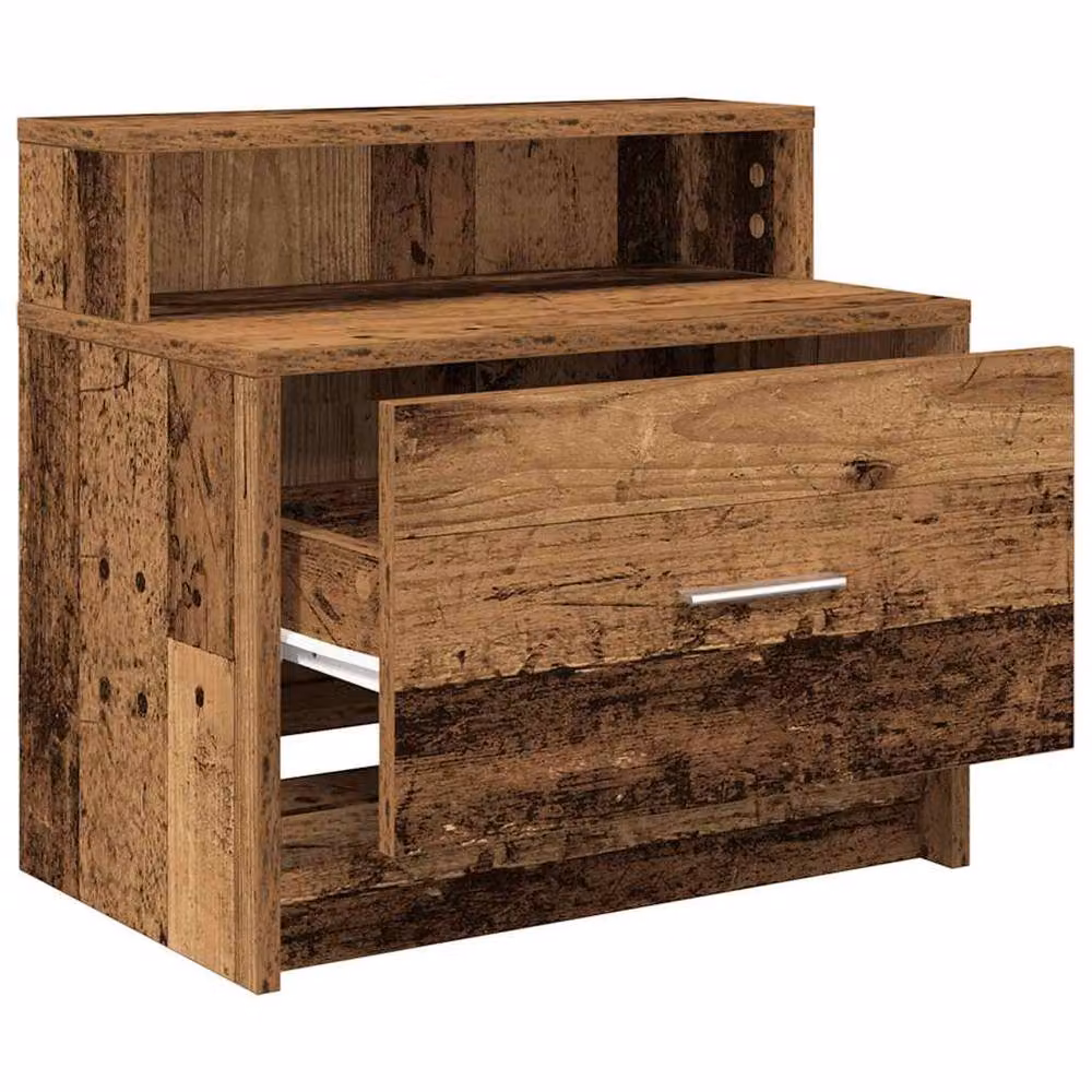 Berkfield Home Set of 2 Bedside Cabinets with Drawer in Old Wood Brown, W/D/H: 51 x 31 x 47 cm – 3