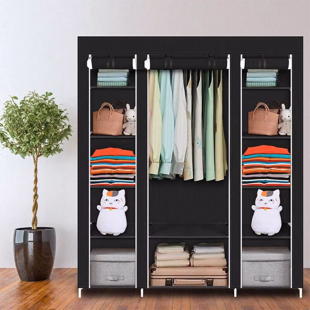 PAWNORA Fabric Canvas Wardrobe Clothes Storage Shelves in Black – 2