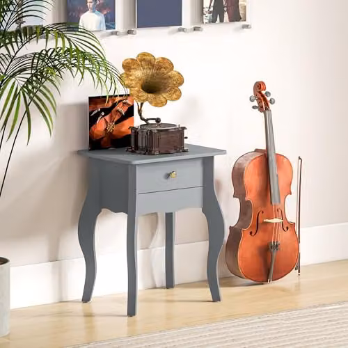 HOMCOM French Style Side Table with Drawer, Grey, W/D/H: 35 x 45 x 55 cm – 4
