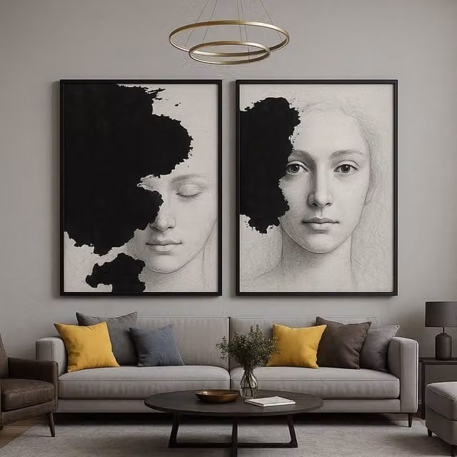 Mafett Modern Abstract Geometric Canvas Wall Art in Beige and Black – 1