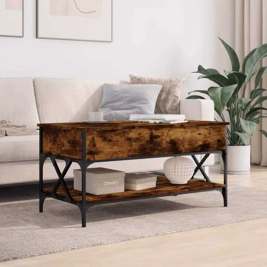 Berkfield Home Smoked Oak Coffee Table in Brown with Lift Mechanism, W/D/H: 100 x 50 x 50 cm – 3