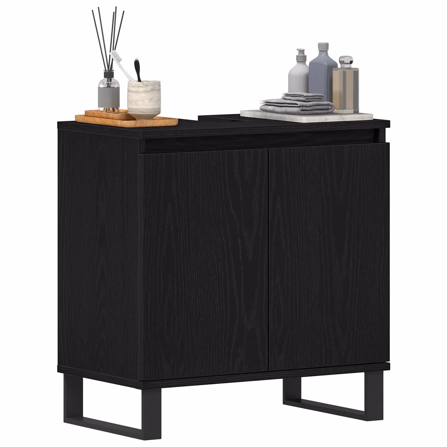 Berkfield Home Modern Black Oak Bathroom Sink Cabinet, W: 58 cm, D: 33 cm, H: 60 cm – 3