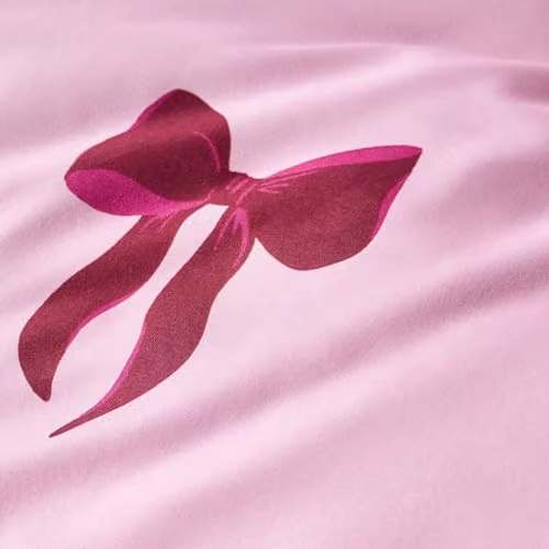 OHS Reversible Microfibre Bow Bedding Set with Duvet Cover and Pillowcase, Pink and Red, W/D/H: 200 x 200 x 200 cm – 6