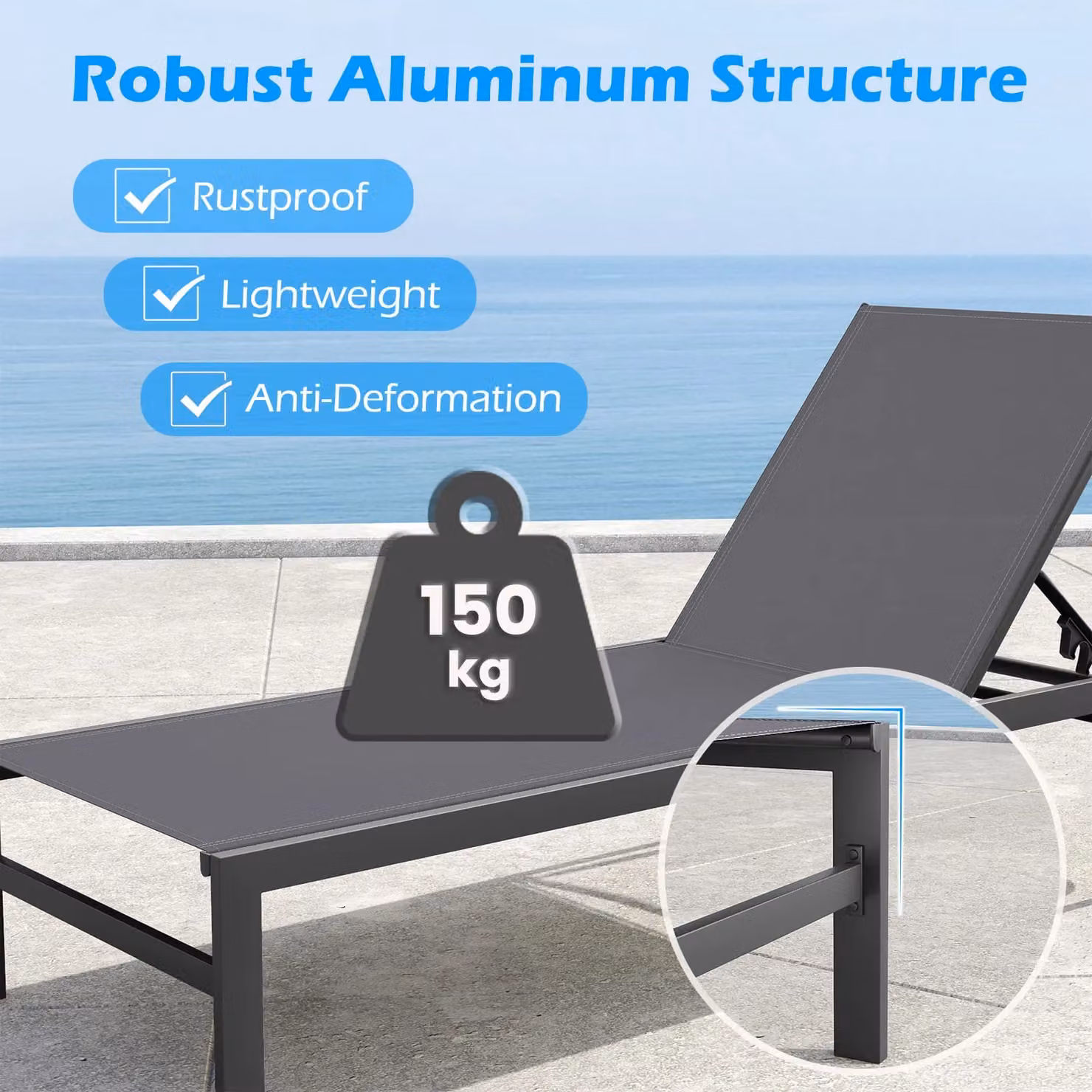 Gymax Aluminium Chaise Lounge Chair Patio Recliner with Adjustable Backrest in Grey – 3