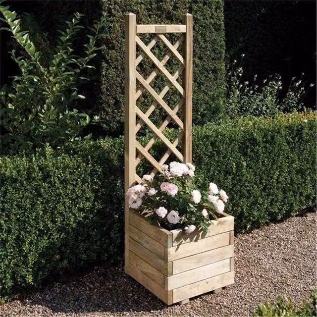 Cheshire Deluxe Square Wooden Planter and Lattice in Light Oak Brown