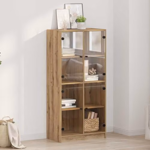 vidaXL Modern Highboard in Artisan Oak with Glass Doors, W/D/H: 68 x 37 x 142 cm – 2