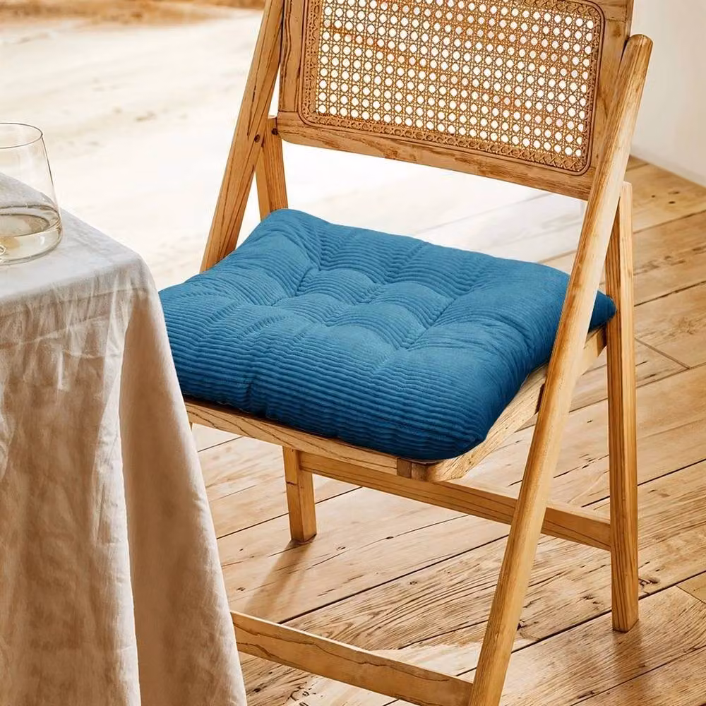 PAWNORA Set of 4 Light Blue Square Corduroy and Velvet Chair Cushions with Tie Ons for Garden Dining – 2