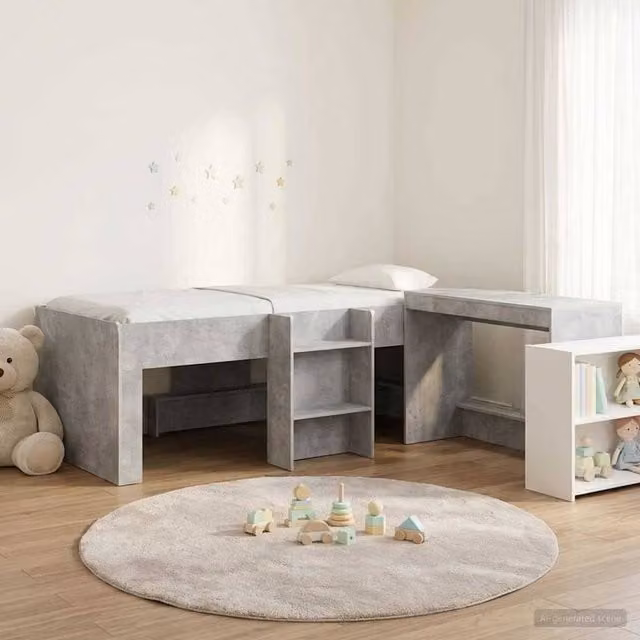 Berkfield Home Kids' High Bed Frame with Desk and Stairs in Concrete Grey