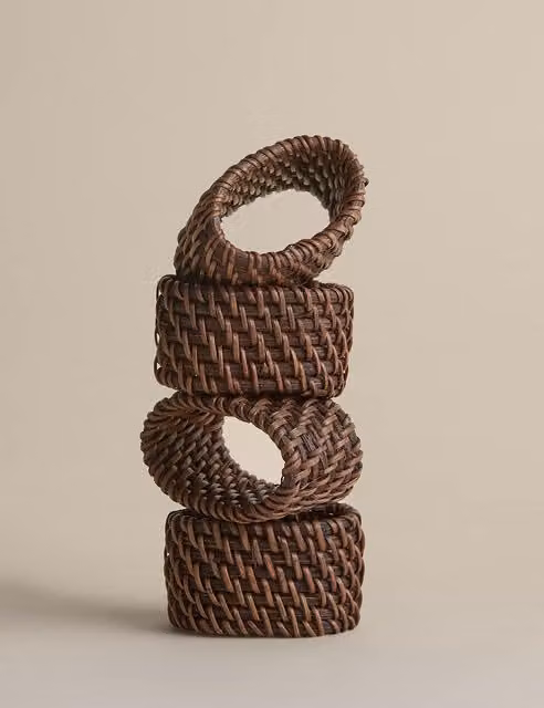 M&S Set of 4 Brown Rattan Oval Napkin Rings