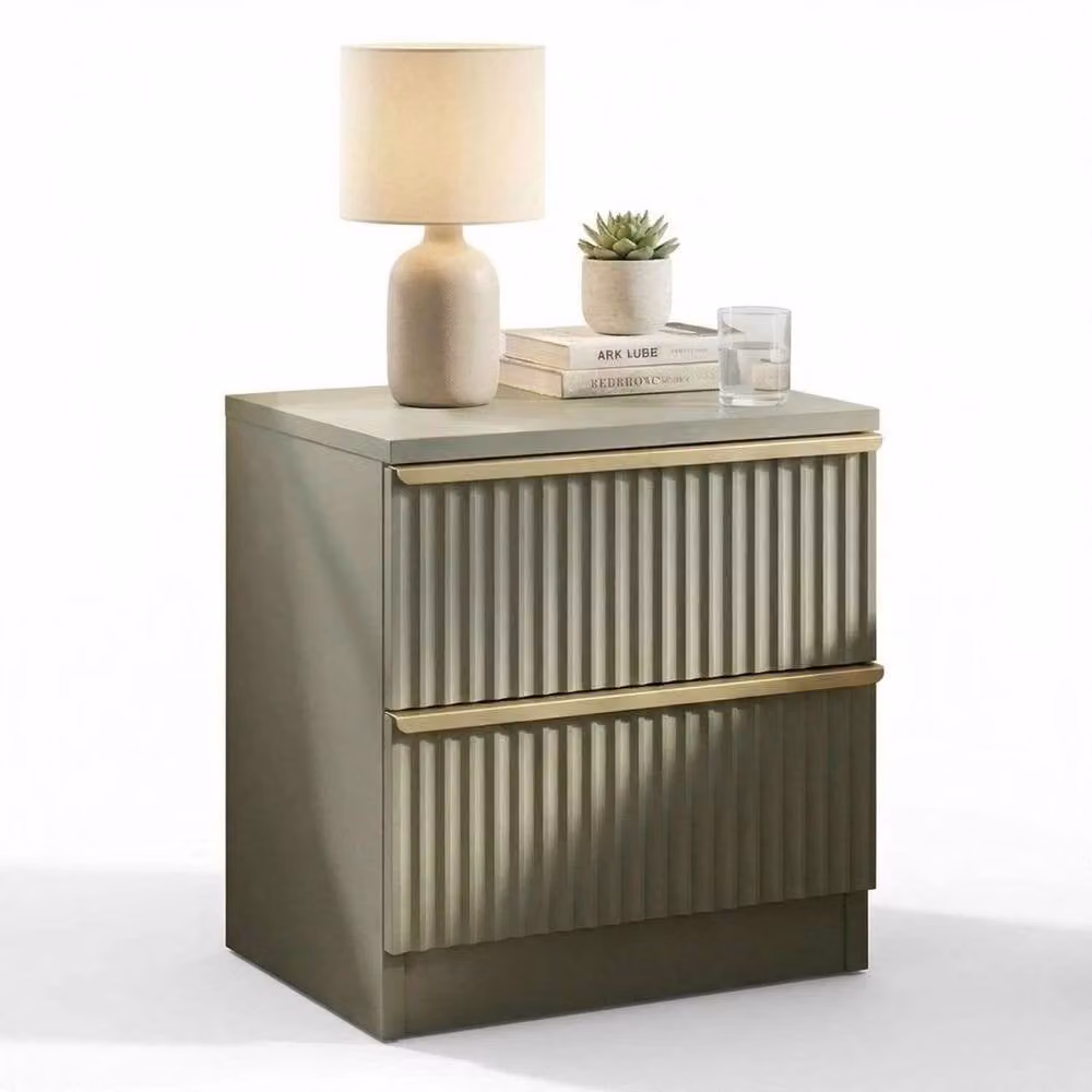 KORVIXA 2 Drawer Bedside Table in Green with Gold Handles, W/D/H: 100 x 100 x 100 cm – 2