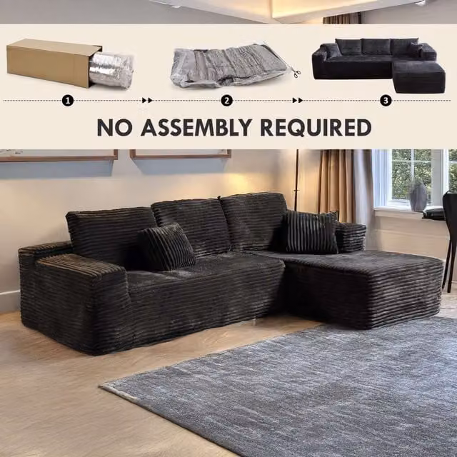 MN Furniture Modern Compact Right Corner L-Shape Sofa in Black with Scatter Cushions – 1