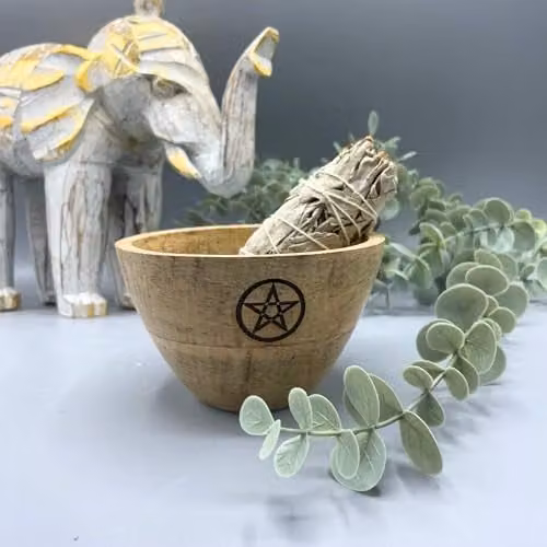 KDMD Brown Wooden Pentagram Smudge and Ritual Offerings Bowl, W: 11 cm, H: 7 cm