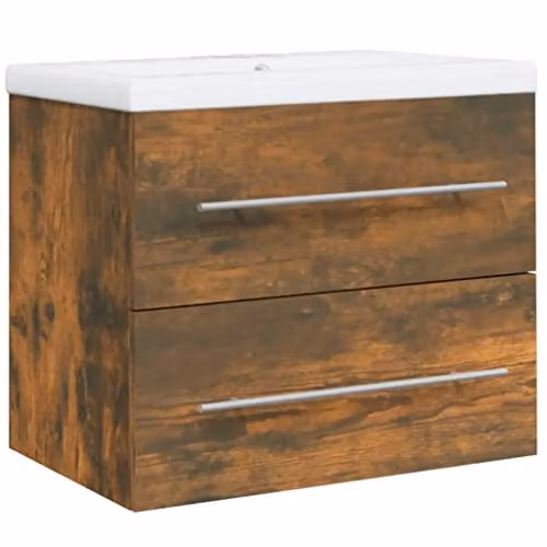 vidaXL Wall-Mounted Sink Cabinet with Built-in Basin in Smoked Oak Brown