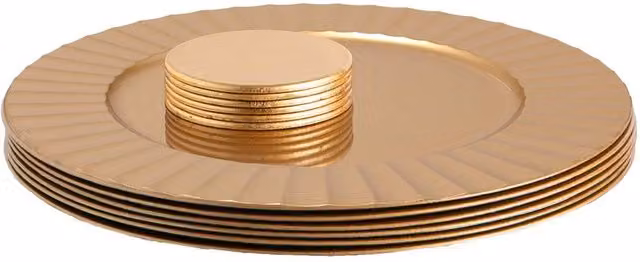 Argon Tableware 12pc Gold Flute Round Charger Plate Set with Coasters, Diameter: 33 cm – 3