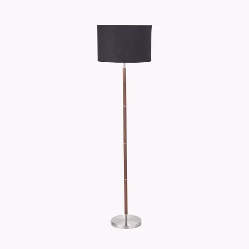 Ruma Modern Floor Lamp in Brushed Silver and Wood Effect – 2