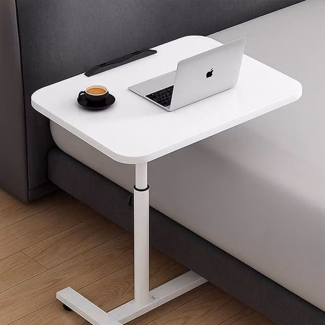 Bed Time UK Adjustable Overbed Bedside Table with Wheels, White Rolling Tray Desk – 1