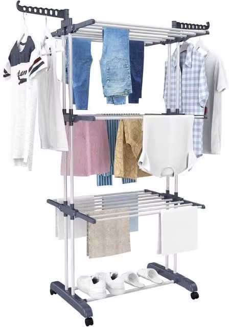 Kelvenix Heavy Duty Folding Clothes Airer in Grey for Indoor and Outdoor Laundry Drying – 1