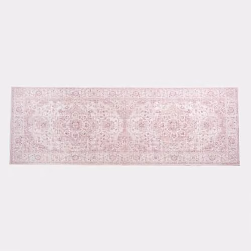 OHS Vintage Print Washable Non-Slip Runner Rug for Hallways, Kitchens and Living Rooms, Pink, W: 66 cm, L: 200 cm – 2