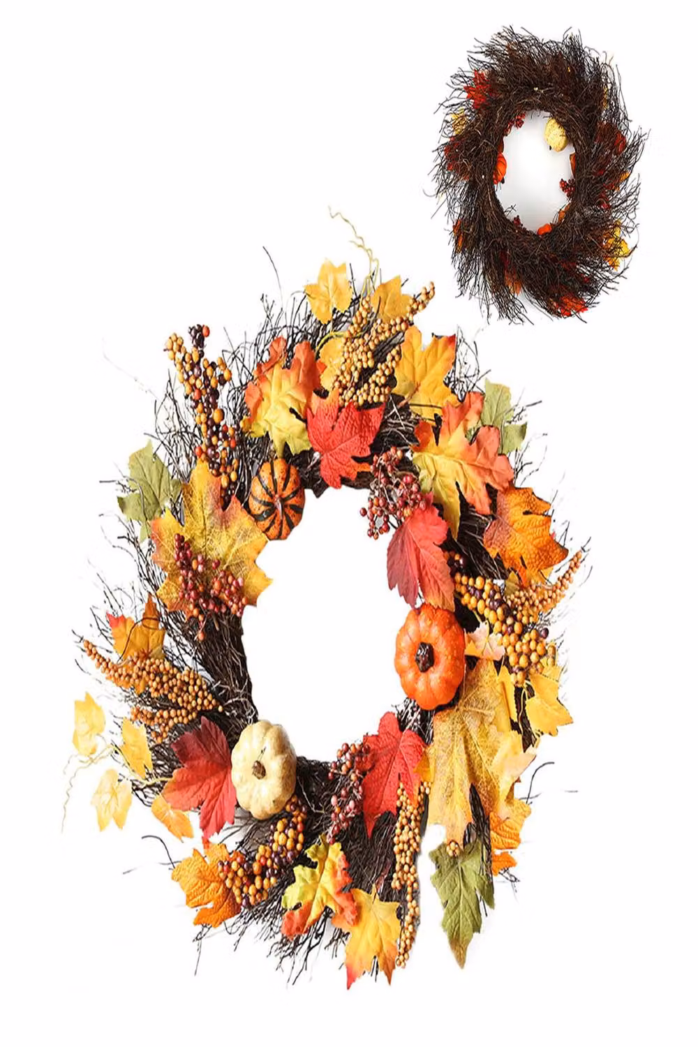 Garden Sanctuary Realistic LED Autumn Wreath with Orange Artificial Maple Leaves – 2