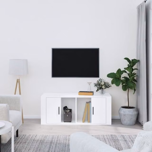 Berkfield Home Modern High Gloss White TV Cabinet in Engineered Wood, W/D/H: 100 x 35 x 40 cm