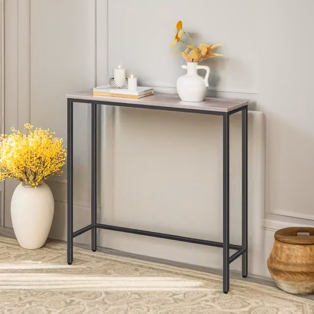 FURNOS Industrial Slim Console Table in Light Grey, W/D/H: 75 x 24 x 75 cm
