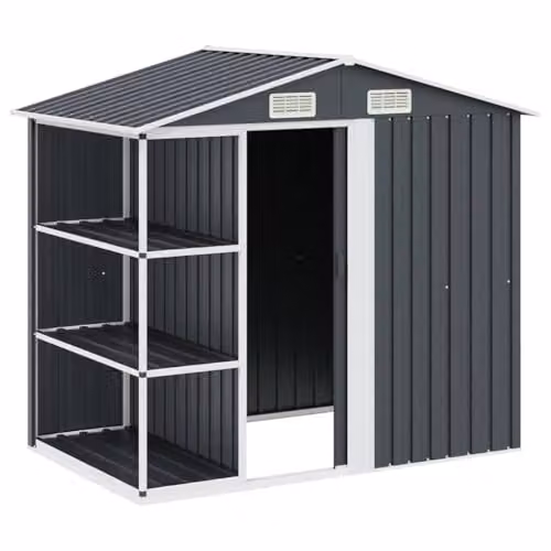 vidaXL Anthracite Metal Garden Shed with Shelving, W/D/H: 205 x 130 x 183 cm – 1
