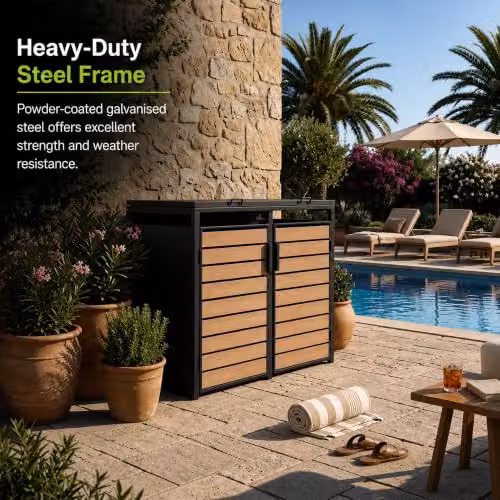 Nicoman Double Bin Store Metal Garden Shed with Wood-Effect Slatted Doors in Anthracite Grey – 4