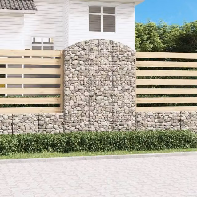 Berkfield Home Arched Gabion Basket in Silver Galvanised Steel, W/D/H: 150 x 30 x 200 cm