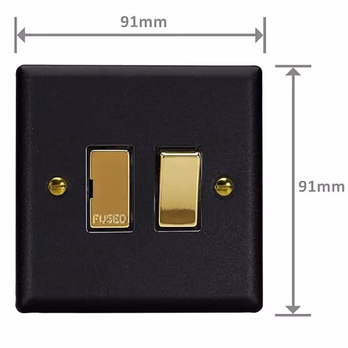 Varilight Vogue Collection 1-Gang Switched Fused Spur in Matt Black with Brass Insert – 4