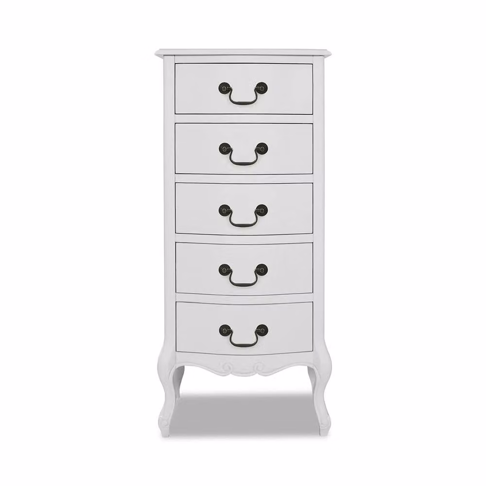Statement Furniture Juliette Vintage Chic 5 Drawer Tallboy in White – 2