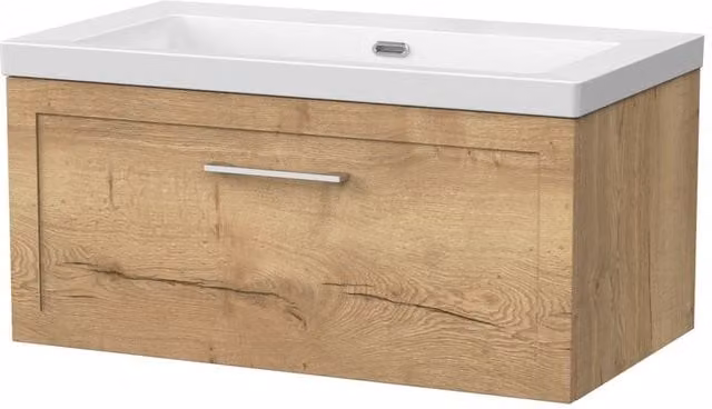 Balterley Stonnall 1 Drawer Wall Mounted Vanity Unit and 0TH Fireclay Basin in Autumn Oak Brown, Width: 80 cm