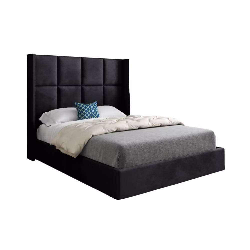 Casani Robertsbridge Modern Upholstered Designer Bed Frame in Black Soft Velvet, W/D/H: 144 x 140 x 200 cm – 3