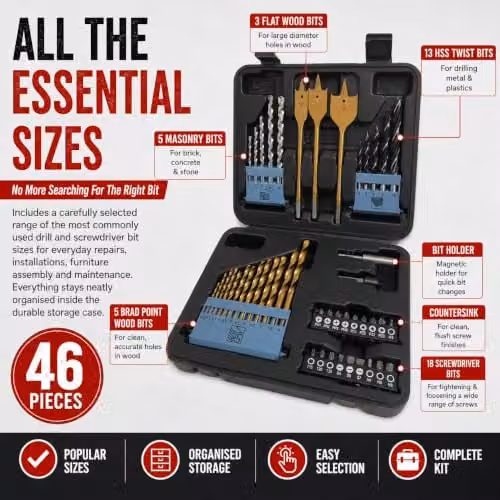 Lumberjack 46 Piece HSS Drill and Screwdriver Bit Set in Black and Multicolour – 5
