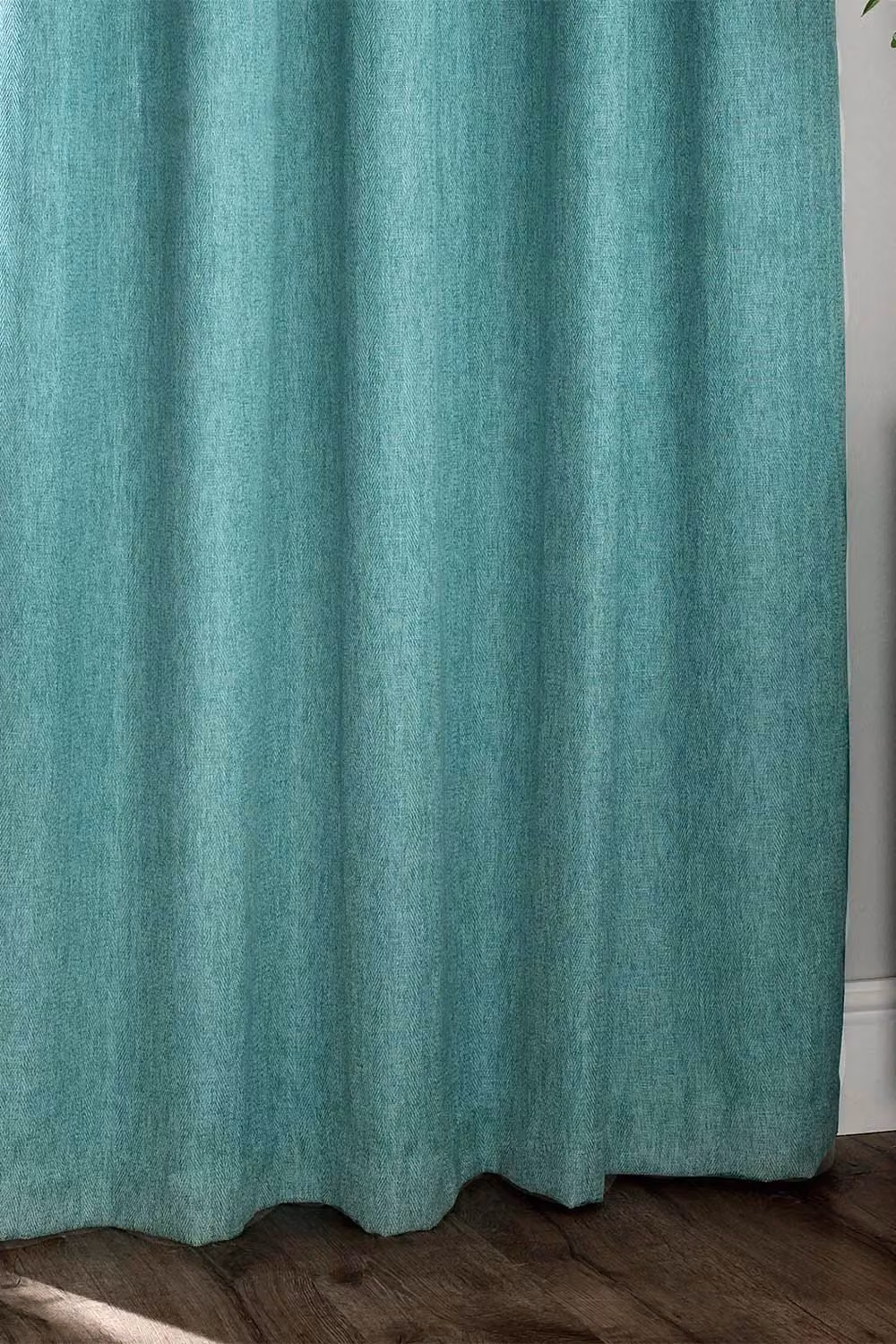 Furn Harrison Blue Herringbone Weave Pencil Pleat Thermal Insulating Curtains, Width: 229 cm, Drop: 229 cm – 2