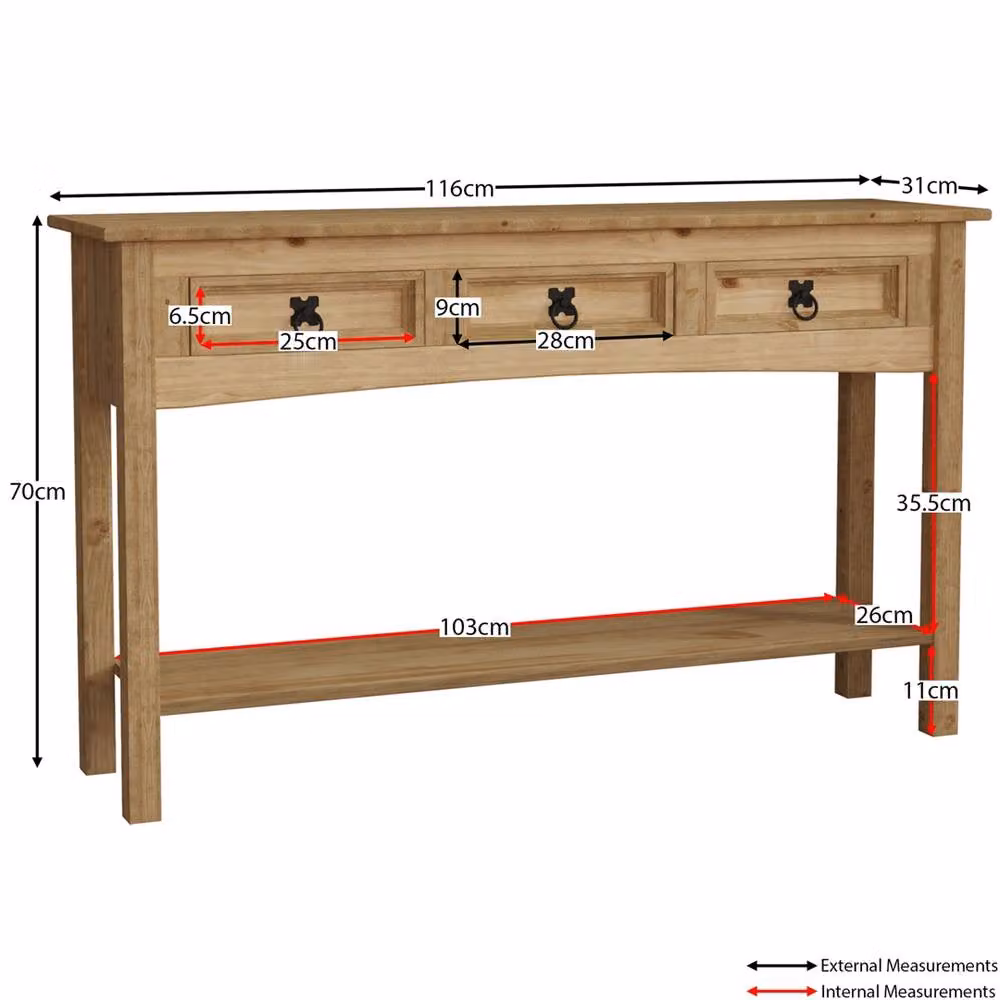 FORGEVIO 3 Drawer Wood Console Table in Brown – 2
