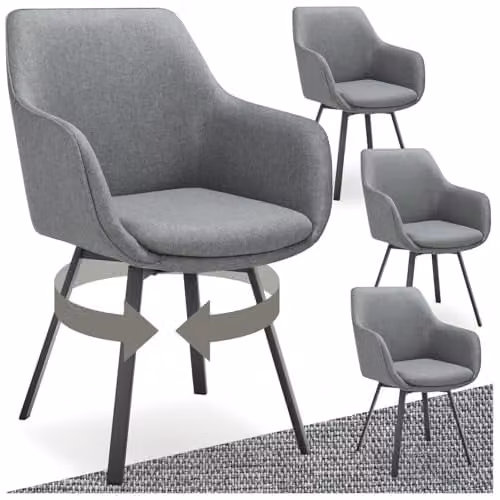 tectake Set of 4 Anthracite Velvet Swivel Dining Chairs with Metal Legs – 1