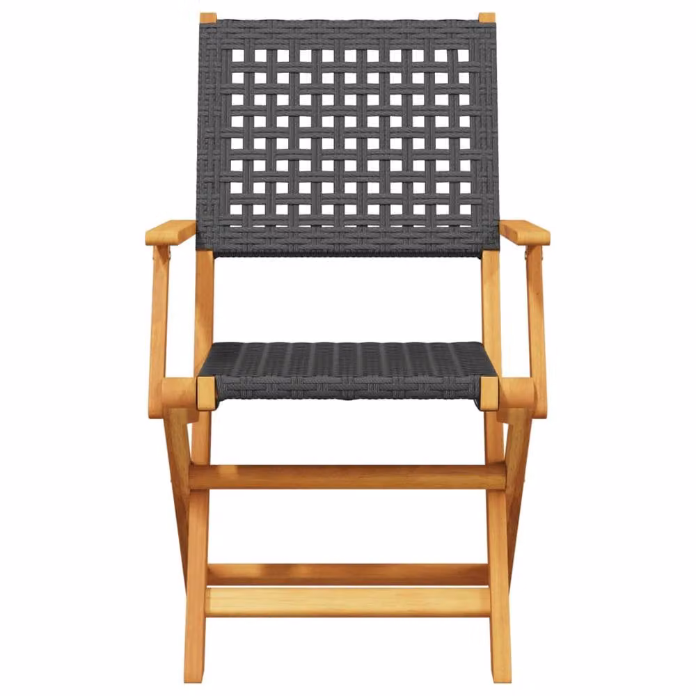 Berkfield Home 3 Piece Bistro Set in Black Poly Rattan and Lacquered Acacia Wood – 3