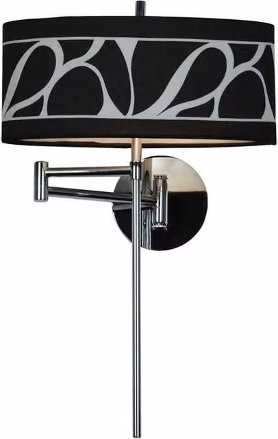 Netlighting Manhattan Adjustable Swing Arm Wall Lamp with Grey Patterned Fabric Shade and Chrome and Black Accents, E14 – 1