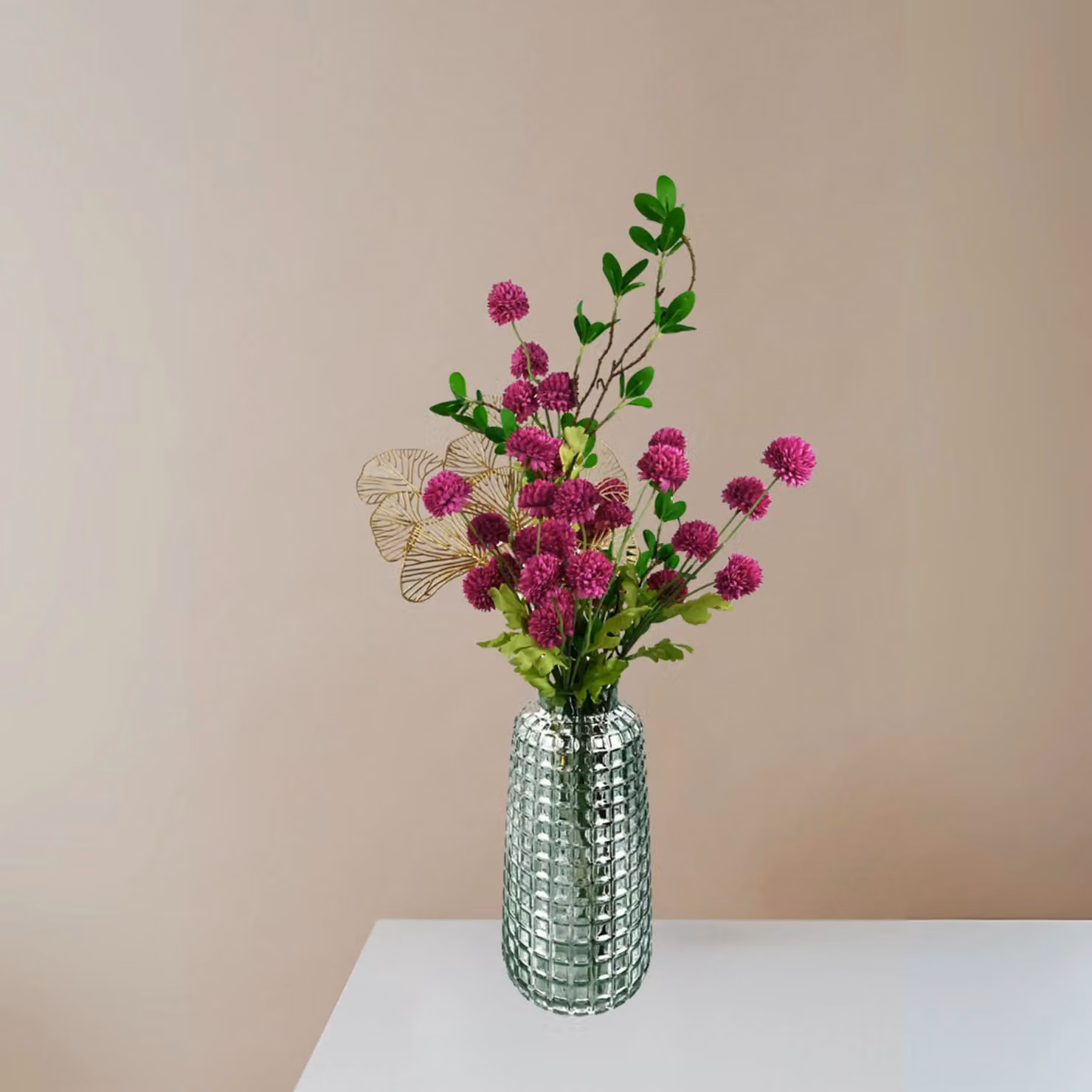 Pegdev Pack of 6 Pink and Yellow Artificial Dahlia Pompom Floral Stems, 50 cm – 3