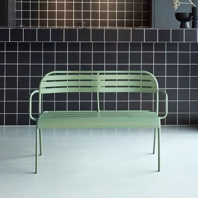 sweeek 2-Seater Outdoor Steel Garden Bench in Matt Green, W/D/H: 118 x 52 x 80 cm – 1