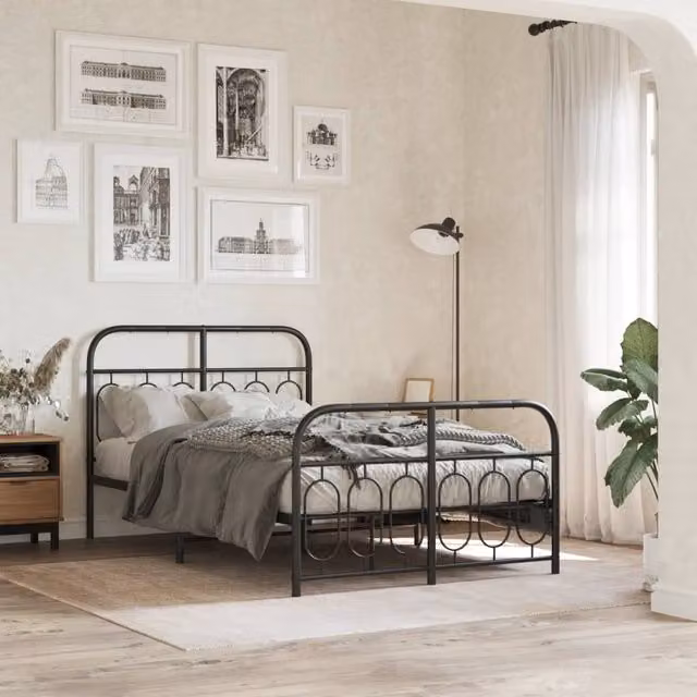 Berkfield Home Metal Bed Frame with Footboard, Black, W/D/H: 120 x 190 cm