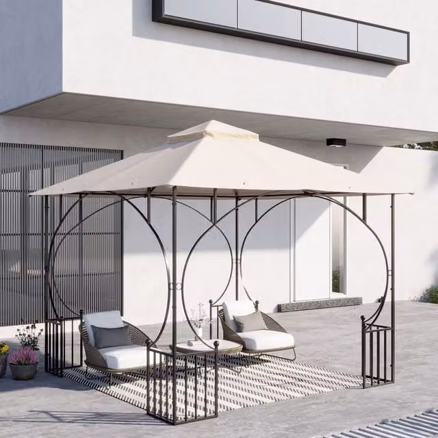 Outsunny Double Tiered Replacement Gazebo Canopy in Beige Polyester, 3 x 3 m