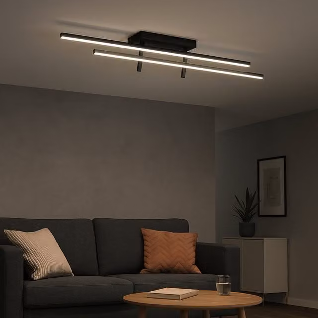 Eglo Trepiliano Modern LED Linear Ceiling Light in Black with Aluminium and Glass